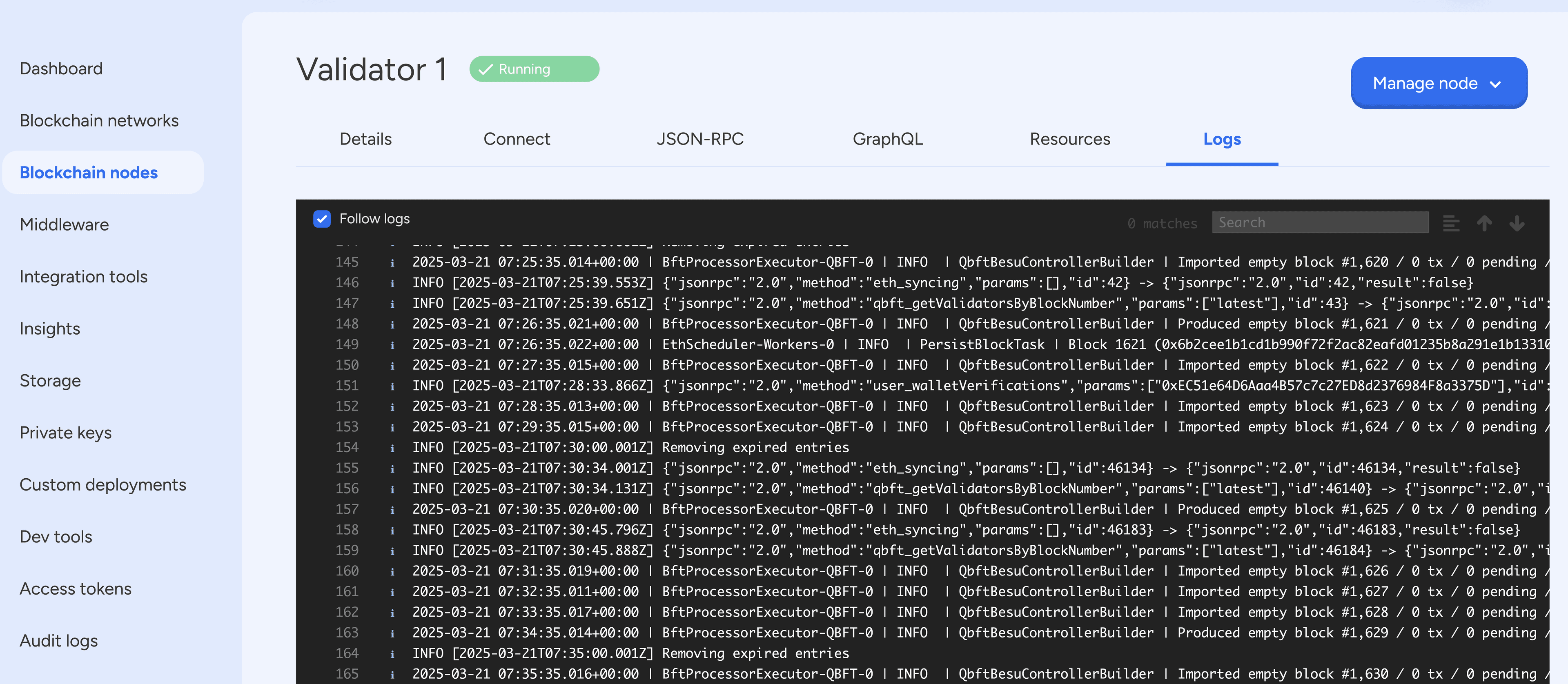 EVM Node Logs