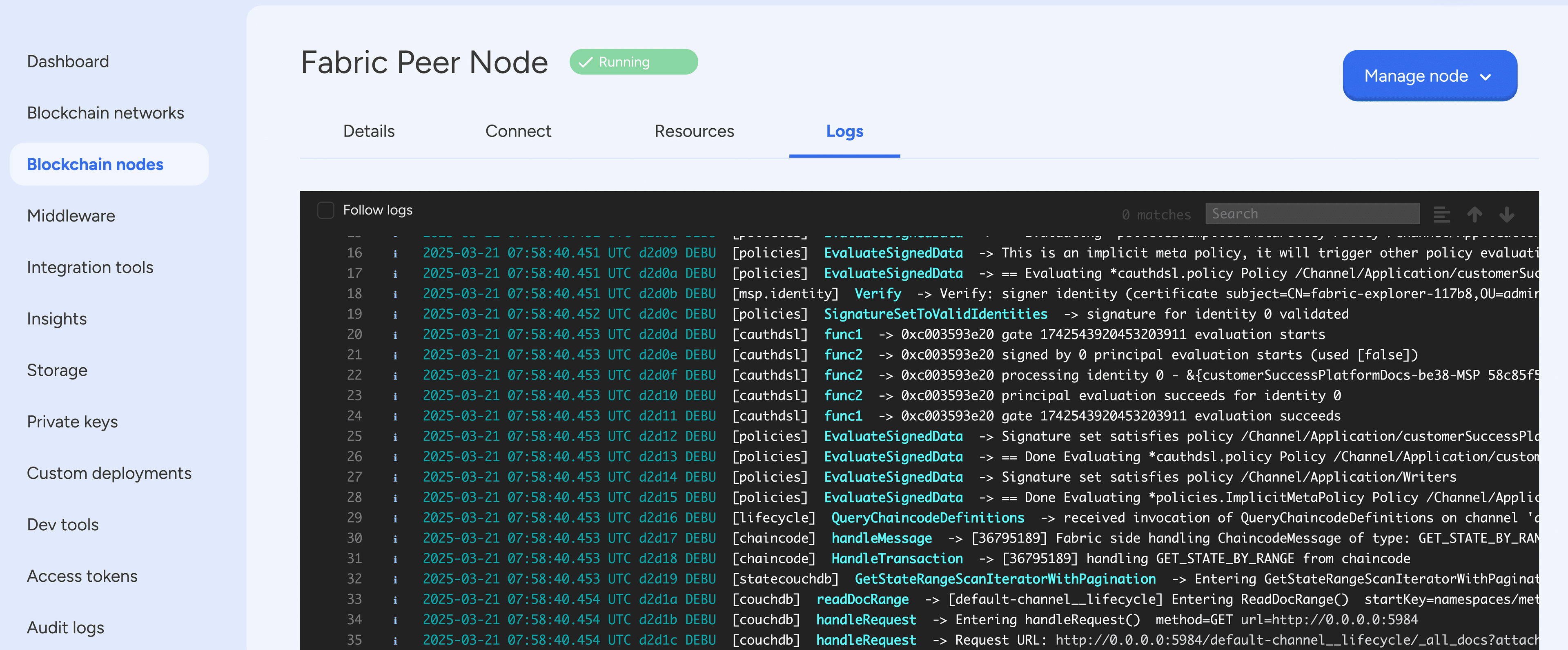 Fabric Node Logs