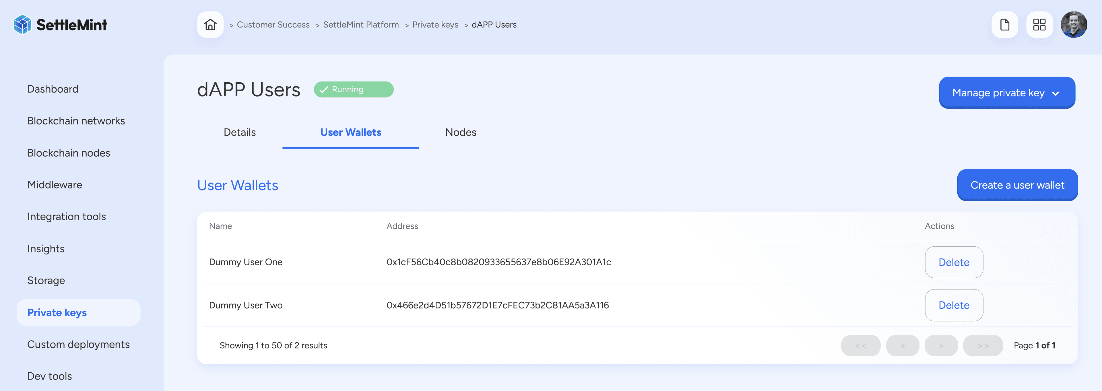 Create user wallet