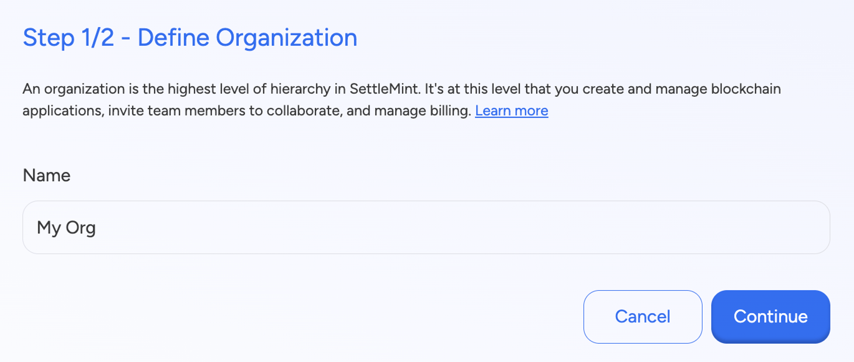 SettleMint Organization Name