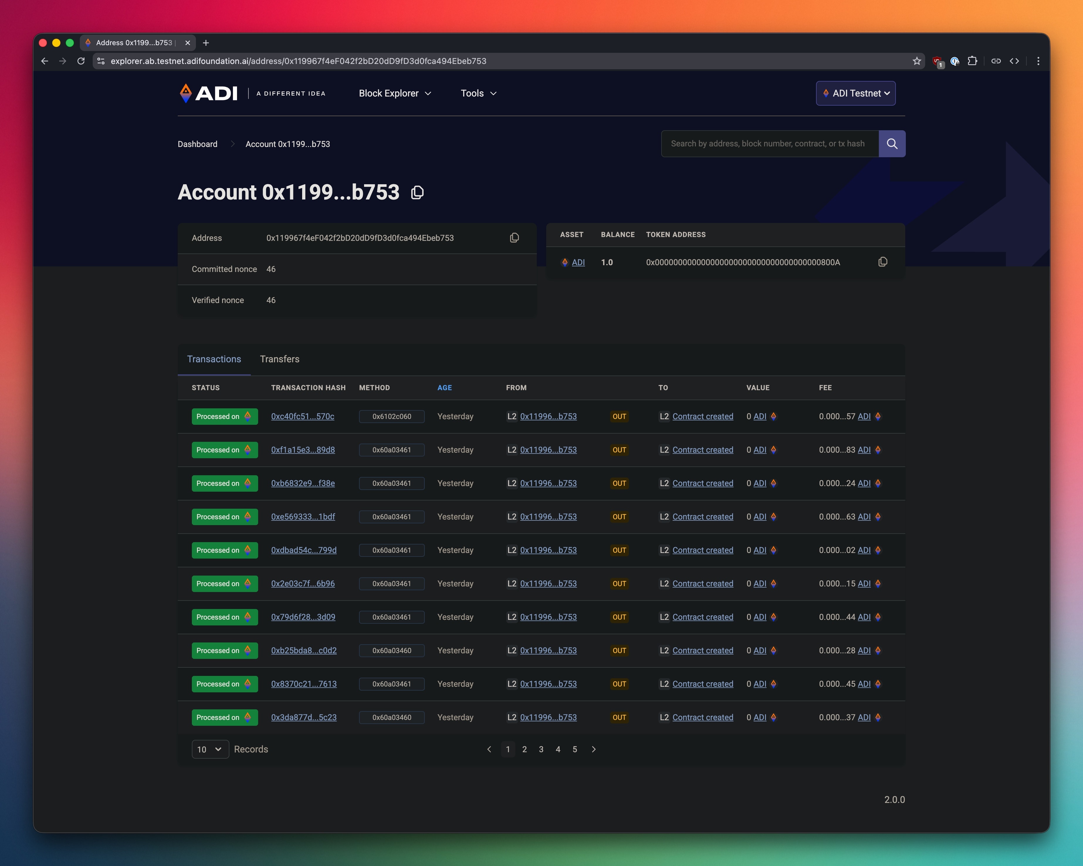 ADI testnet block explorer