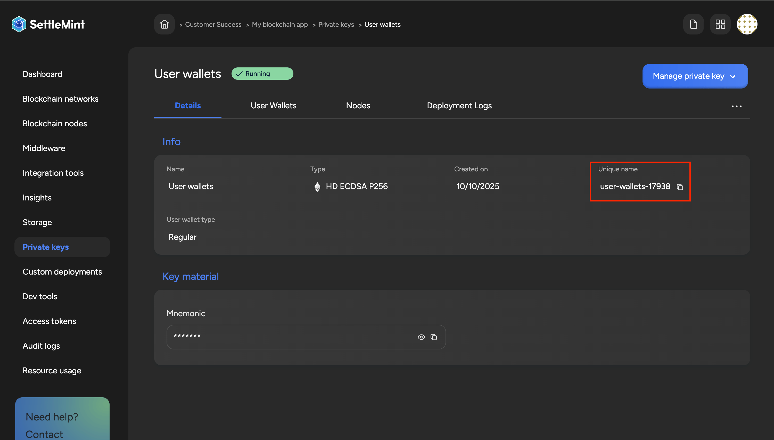 HD wallet unique name (keyVaultId)