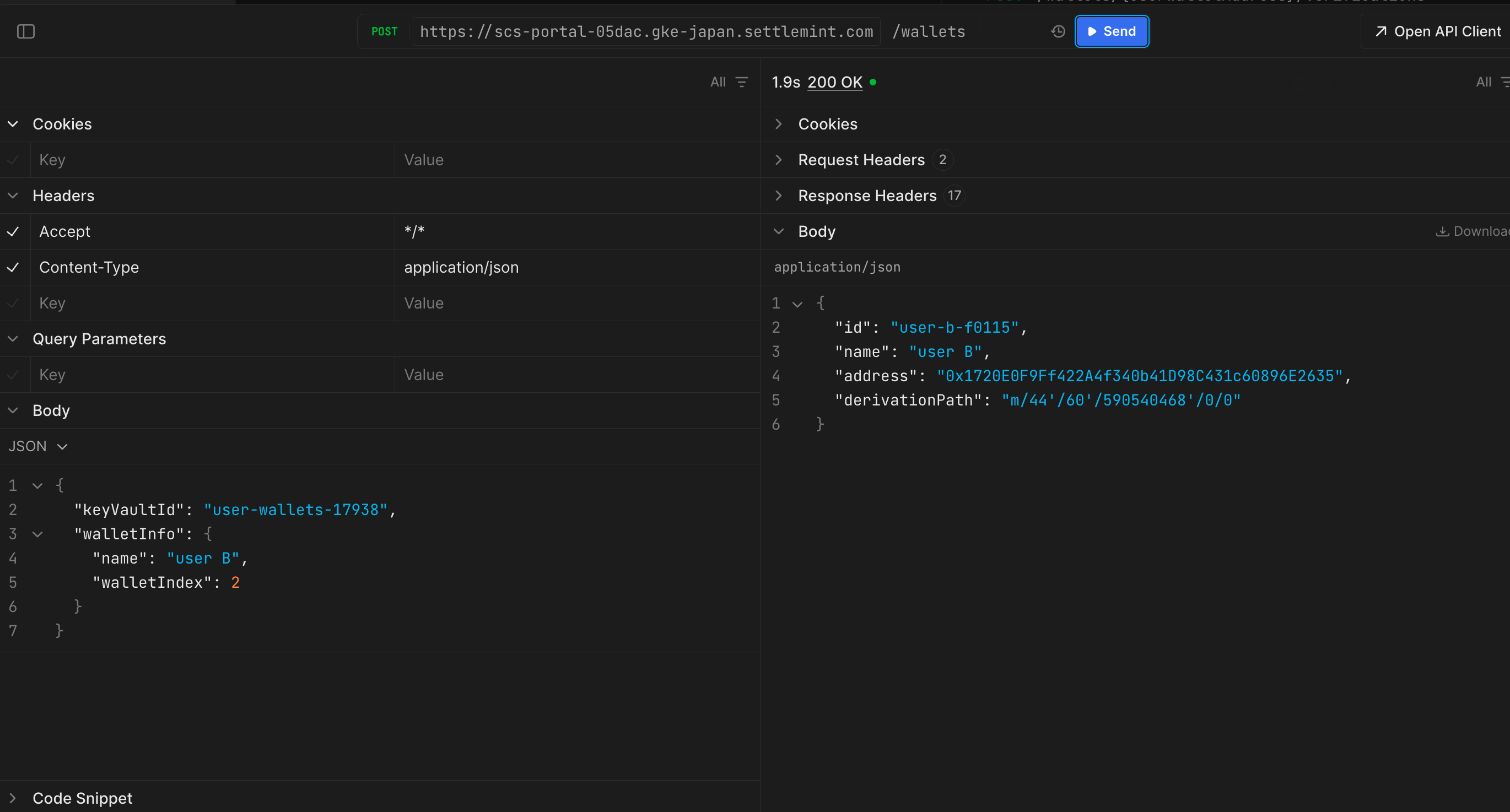 Portal REST - POST /wallets request